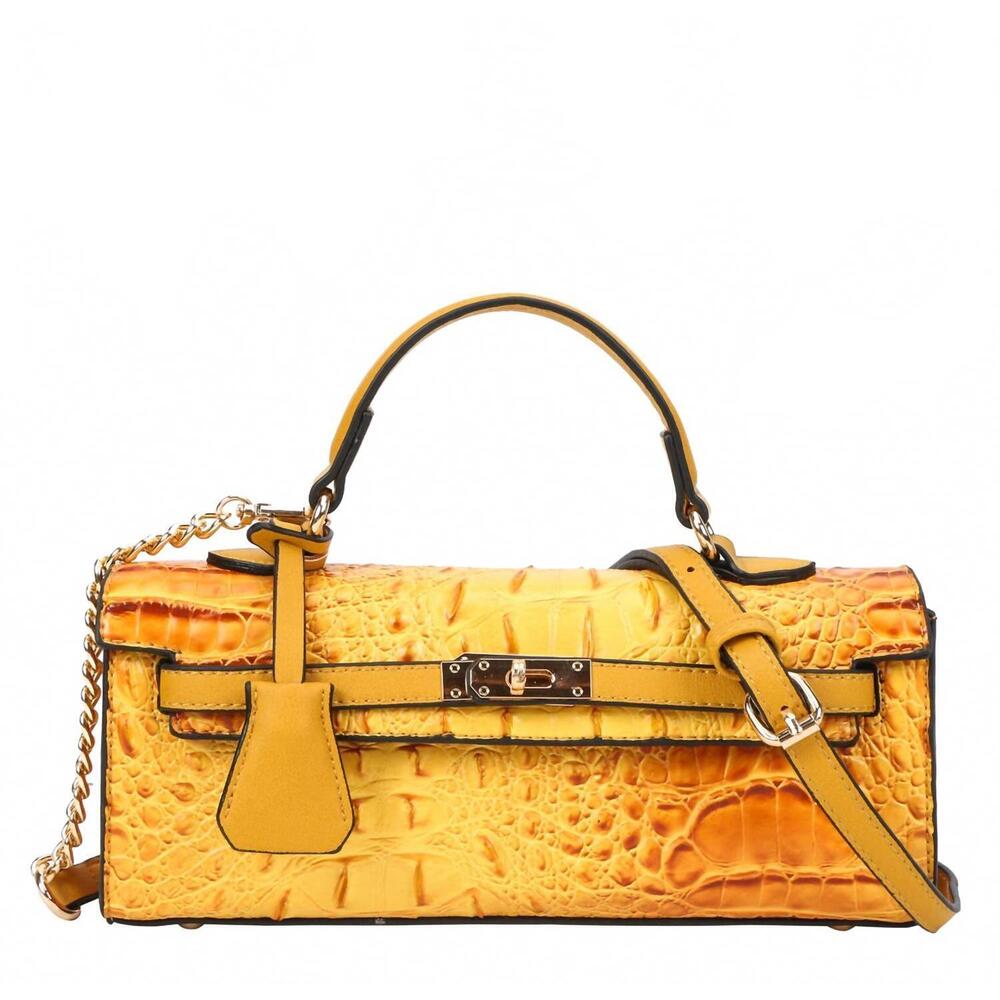 NEW AMERICAN BEE women's croco boxy satchel bag in mustard
